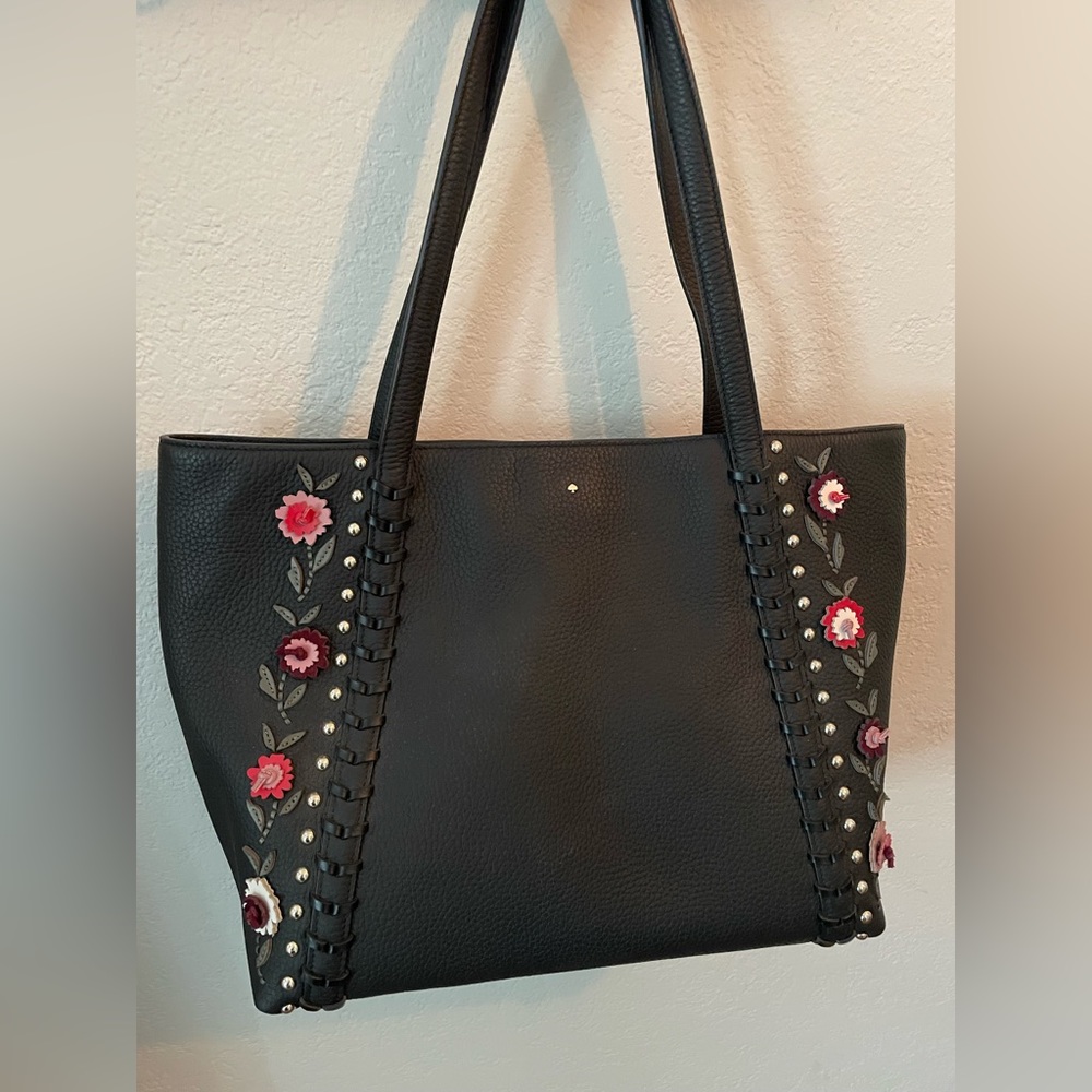 Kate Spade New York Madison Avenue Collection -Floral Embroidered Black Tote Bag